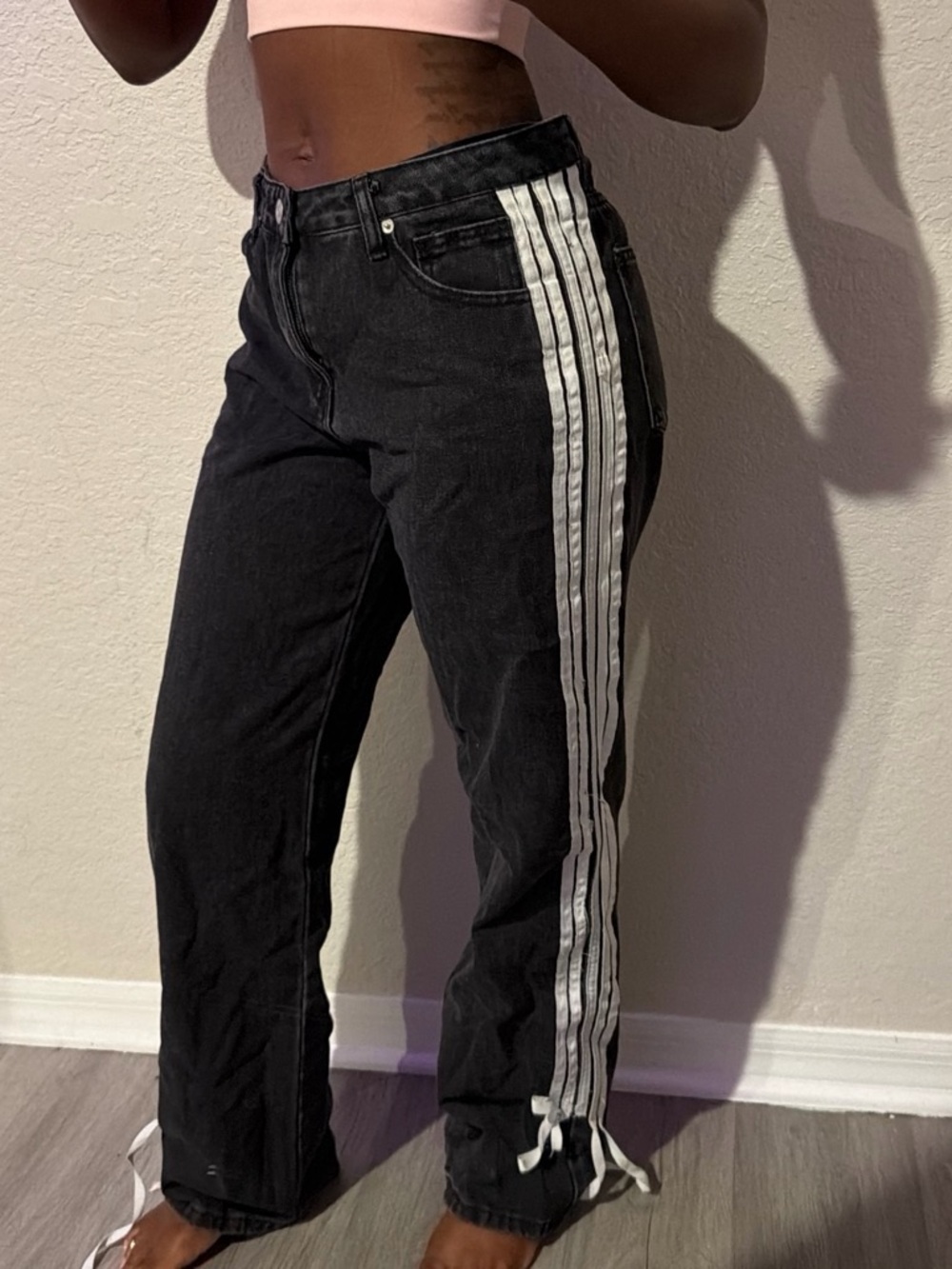 Black Jeans with White Side Stripes